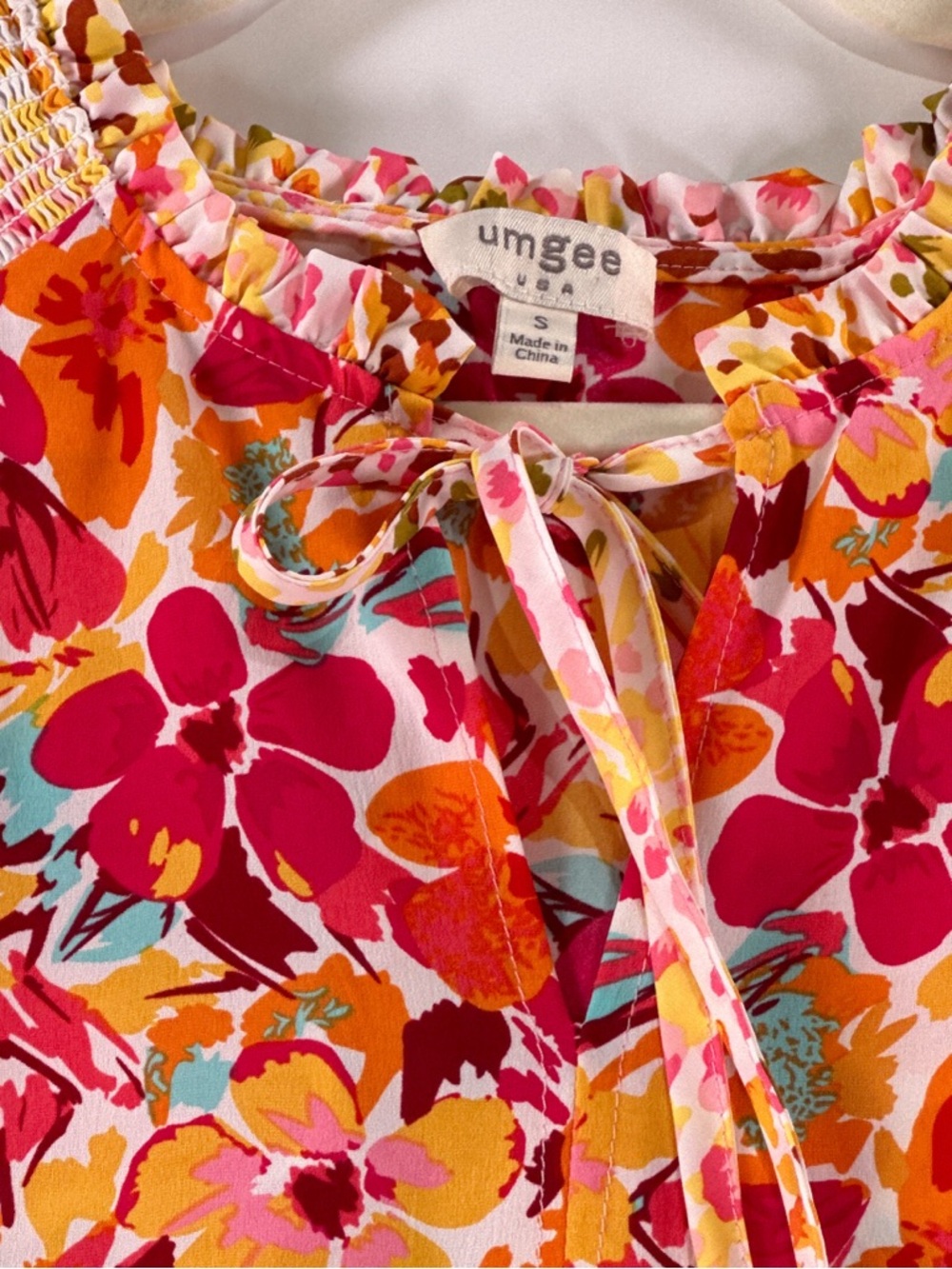 Umgee Bright Mixed Floral Tiered Dress Small Pink Boho Ruffle - Picture 5 of 13